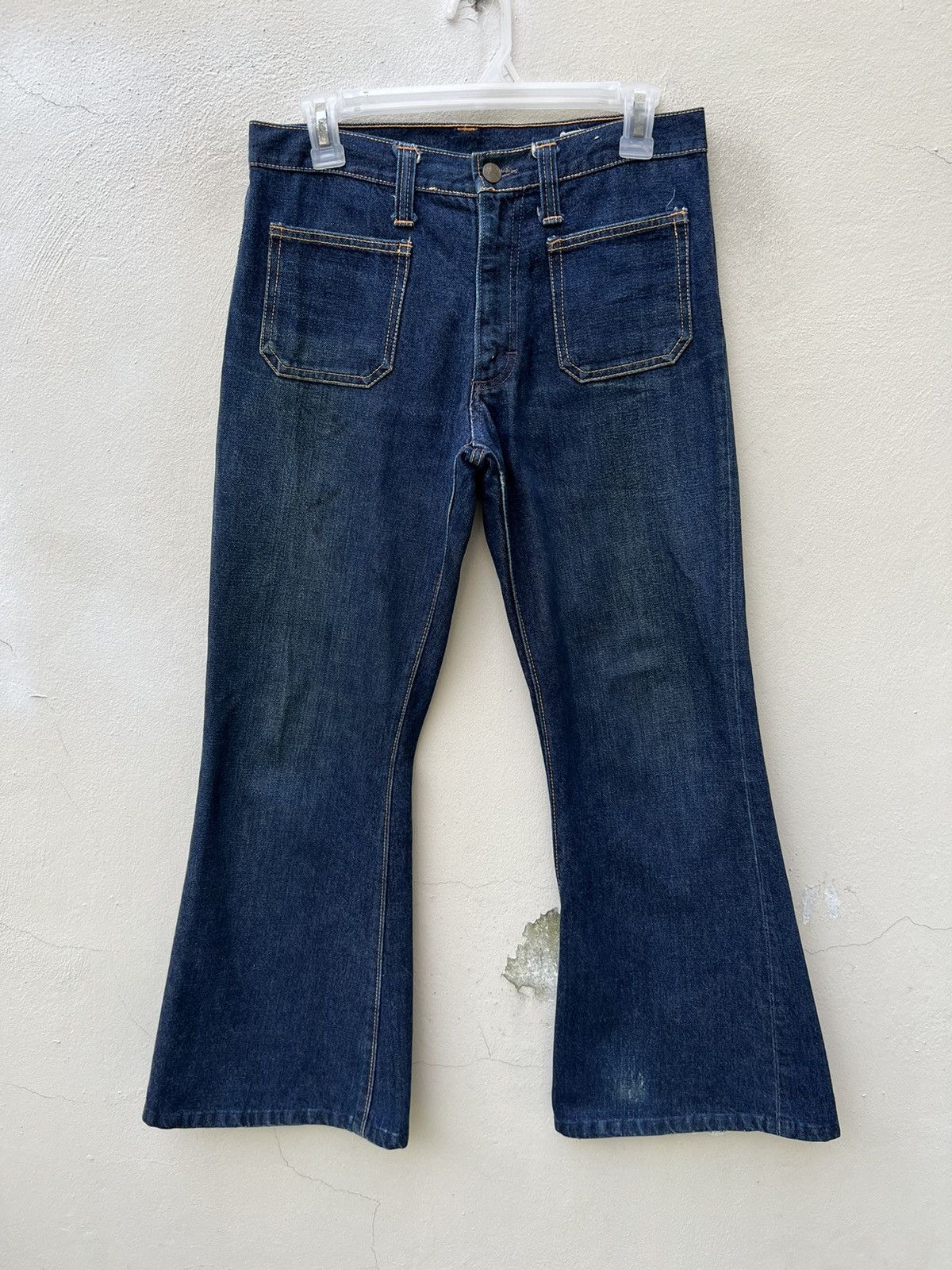 Vintage Vintage 70s Wrangler Blue Denim Cropped Super Flare Jeans Size US 29 - 3 Thumbnail