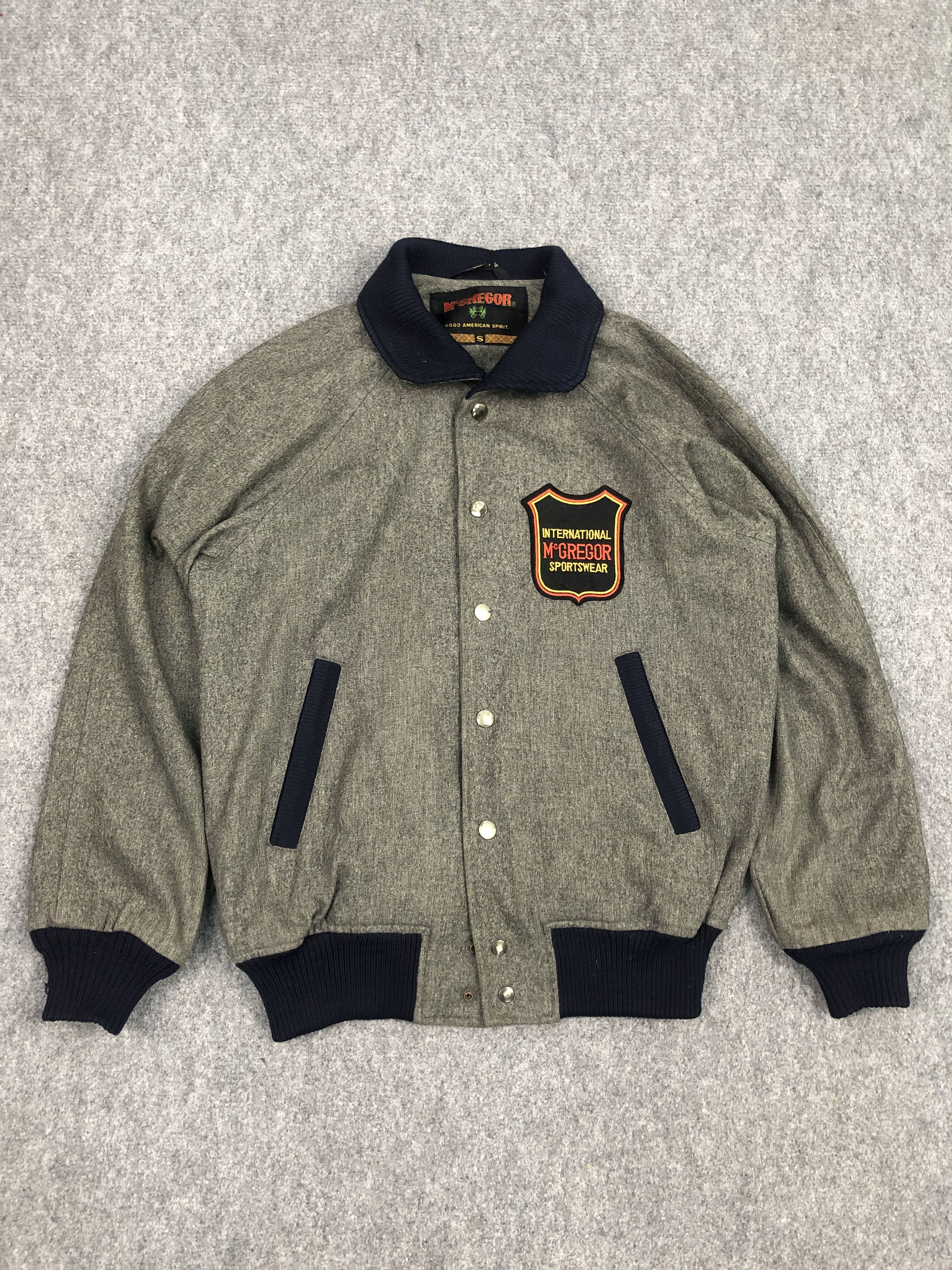 image of Vintage 90's Mcgregor Wool Varsity Jacket Gray in Grey, Men's (Size Small)