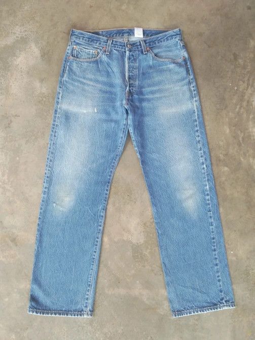 image of Levis x Vintage Levi's 501 Light Wash Distressed Jeans 33X31 in Blue, Men's