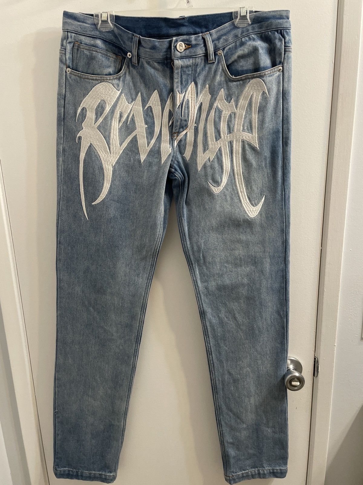Revenge Revenge Embroidered Light Blue Jeans 👖 Size US 30 / EU 46 - 2 Thumbnail