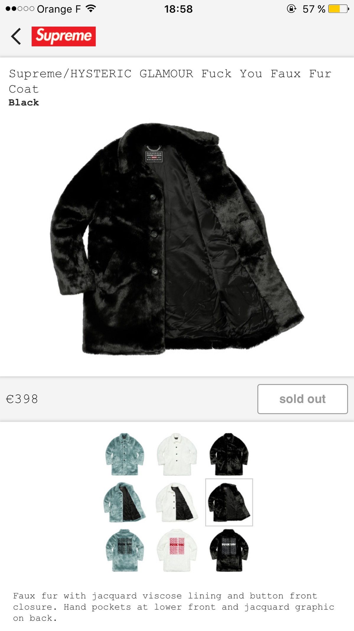 Supreme Supreme HYSTERIC GLAMOUR Fuck You Faux Fur Coat | Grailed