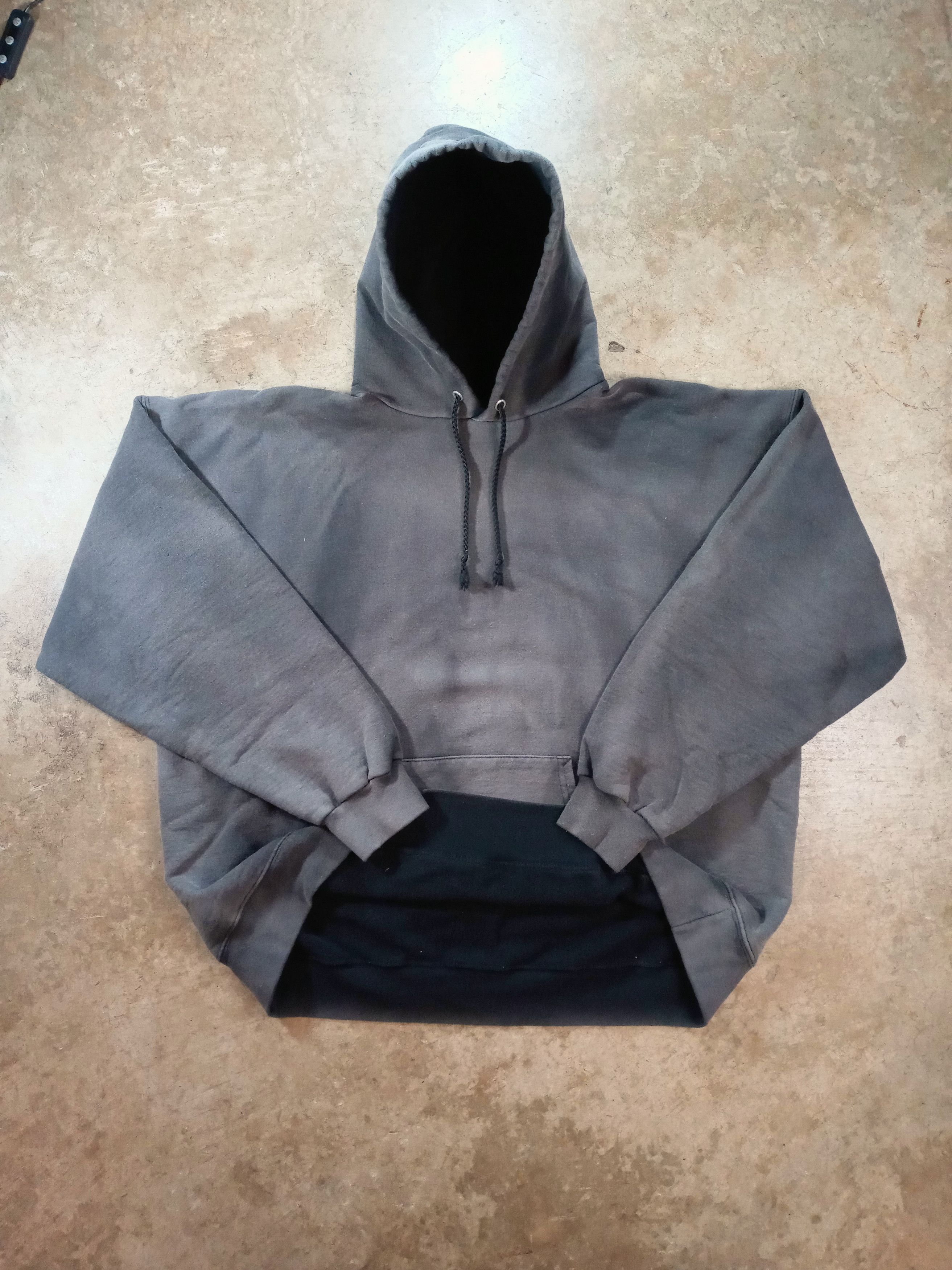 Custom × Streetwear × Vintage Faded Black Heavyweight Boxy Hoodie 