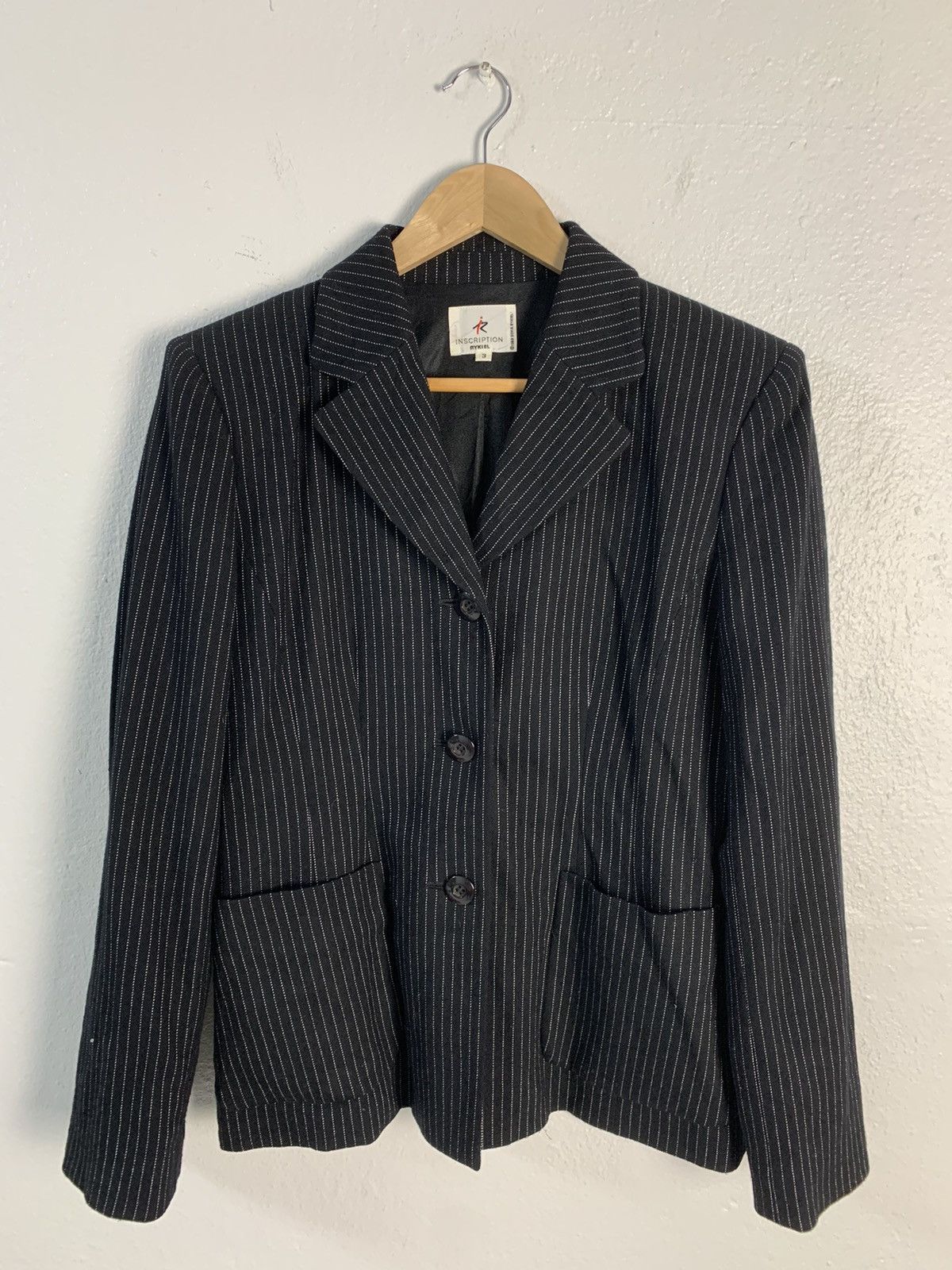 image of Rykiel Homme Rukiel Inscription Stripe Women Jacket in Black (Size Medium)