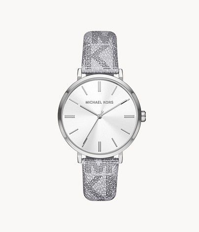 Michael Kors Michael Kors Addyson Three-Hand Metallic Silver PVC Watch ...