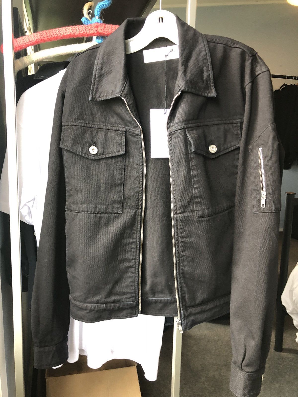 Random Identities Black denim zip jacket Grailed