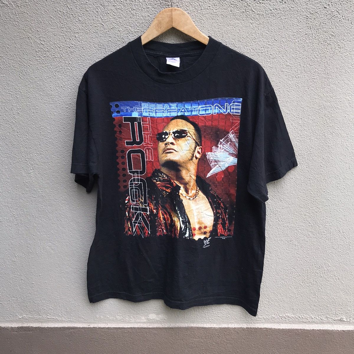 Vintage 90s THE ROCK wwf tee wrestling
