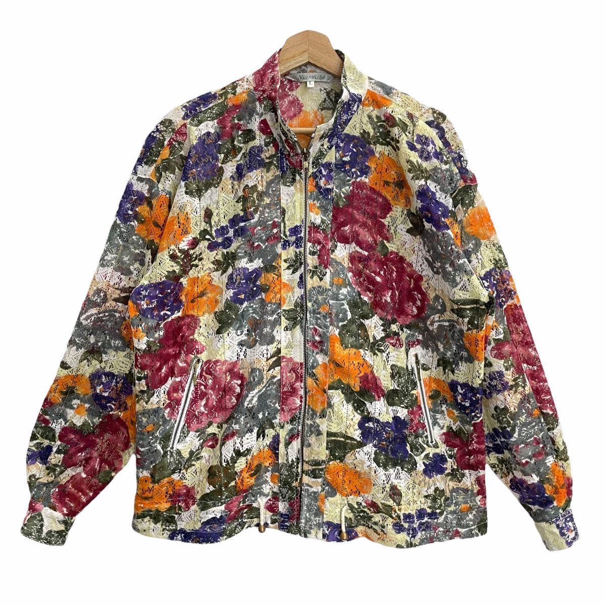 Japanese Brand × Vintage 💥 Vintage Mrs Nice Club Floral Netting Mesh Fullzip Jacket Size L / US 10 / IT 46 - 1 Thumbnail