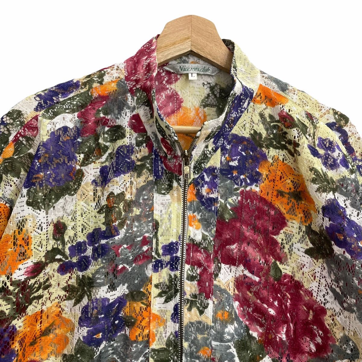Japanese Brand × Vintage 💥 Vintage Mrs Nice Club Floral Netting Mesh Fullzip Jacket Size L / US 10 / IT 46 - 3 Thumbnail