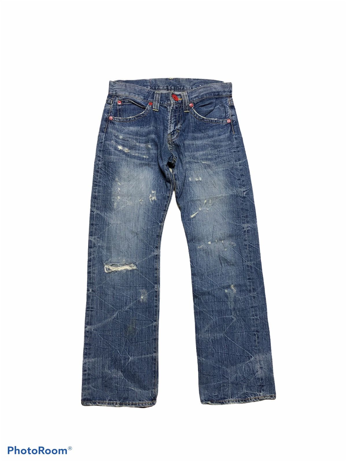 Japanese Brand CO&LU DISTRESSED SPELL OUT DENIM Size US 32 / EU 48 - 2 Thumbnail