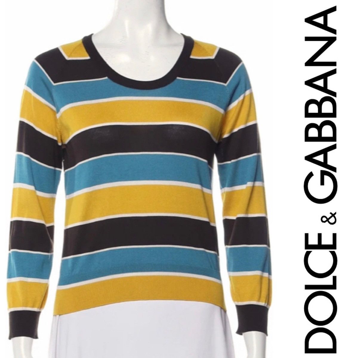 Dolce & Gabbana DOLCE & GABBANA 100% Silk Striped Sweater Size 40 (US S) Size US XXS / EU 40 - 1 Thumbnail