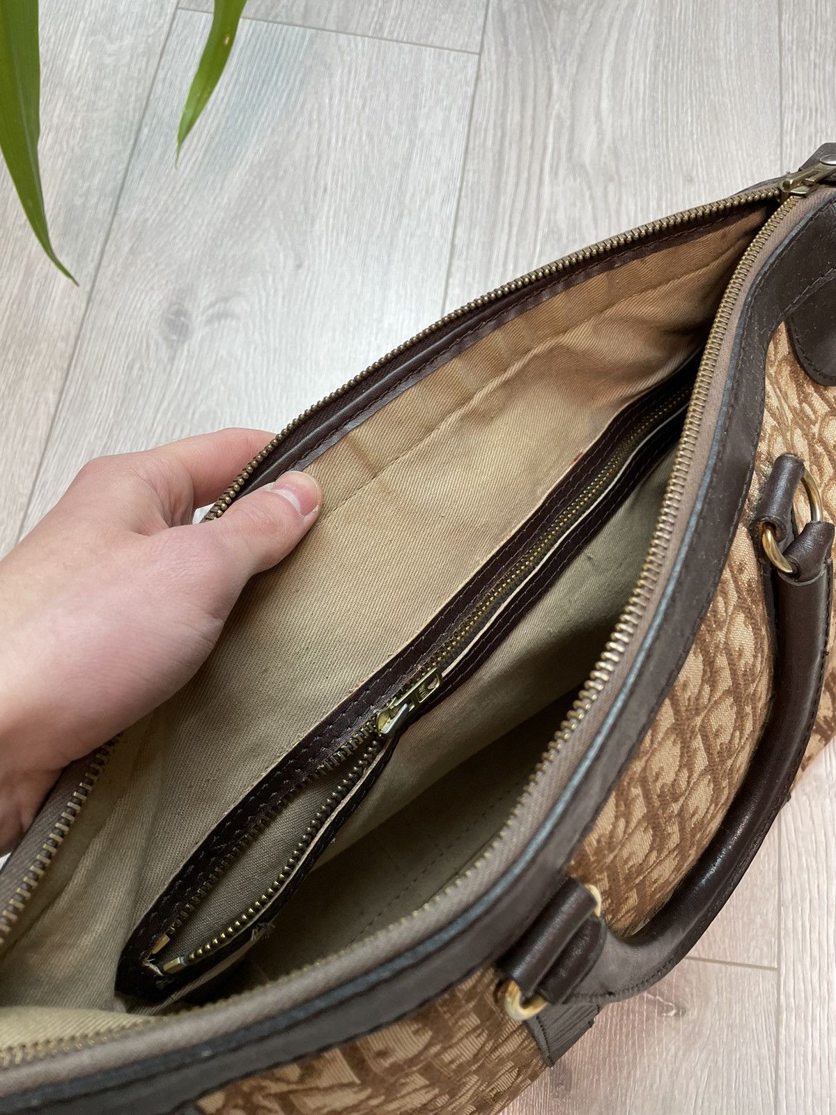 Dior × Vintage Christian Dior 90s Vintage Travel Hand Bag Oblique Monogram Size ONE SIZE - 14 Thumbnail