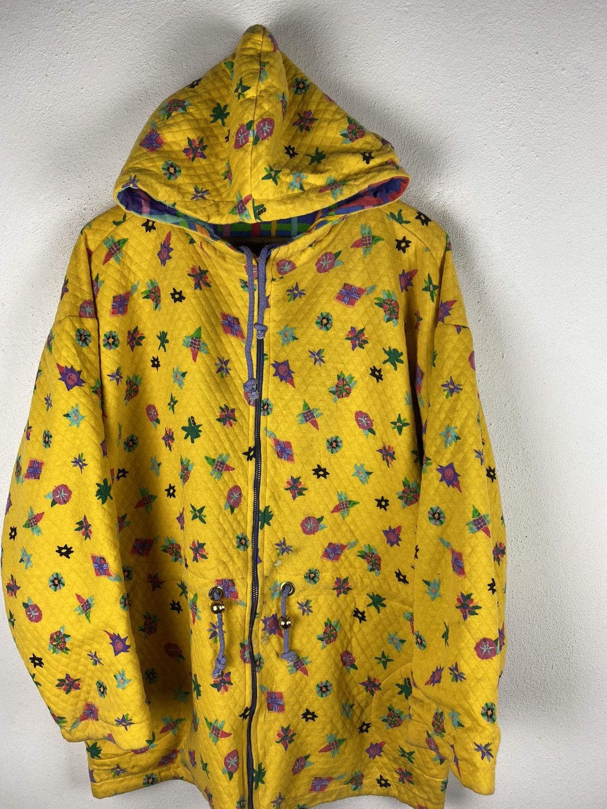 Vintage Ken Done Yellow Quilted Hooded Jacket Retro Art Design Size US L / EU 52-54 / 3 - 7 Thumbnail