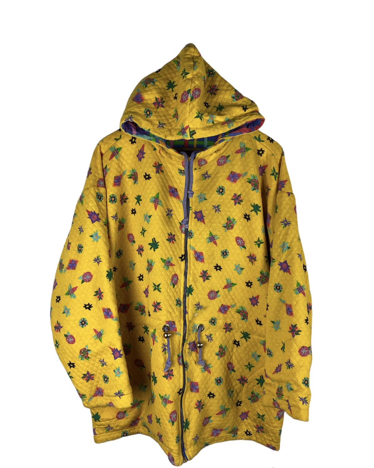 Vintage Ken Done Yellow Quilted Hooded Jacket Retro Art Design Size US L / EU 52-54 / 3 - 1 Thumbnail