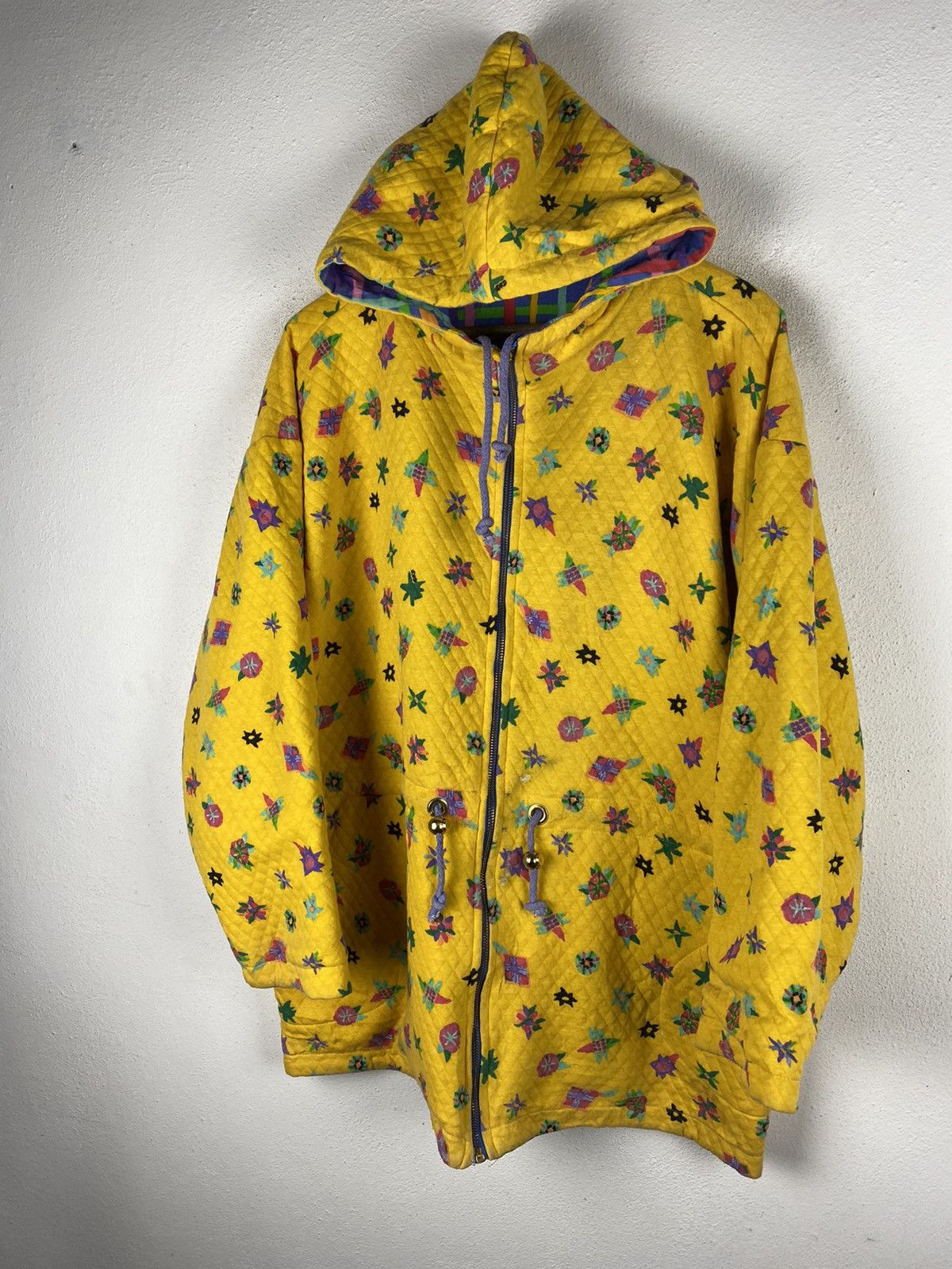Vintage Ken Done Yellow Quilted Hooded Jacket Retro Art Design Size US L / EU 52-54 / 3 - 6 Thumbnail