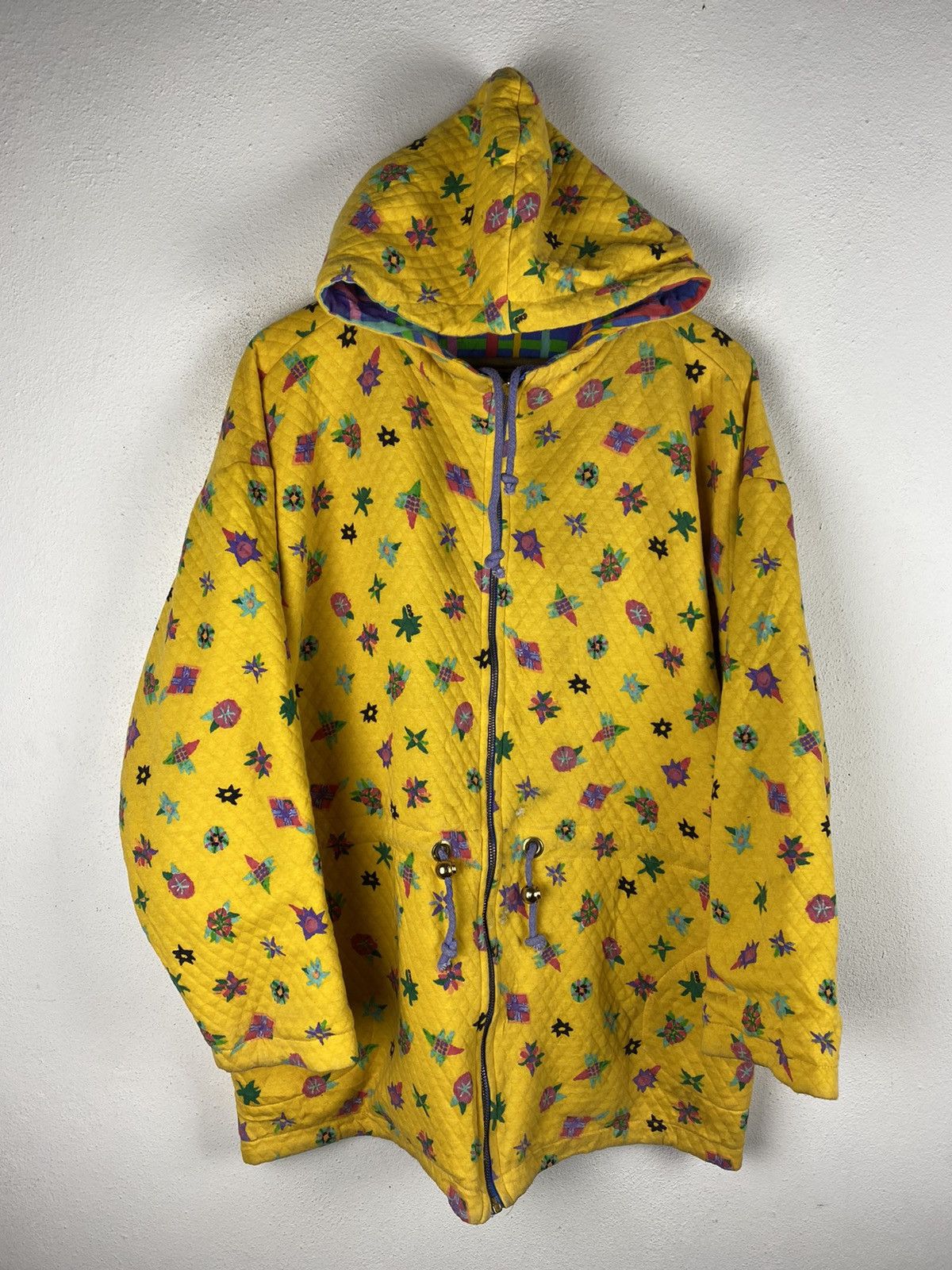 Vintage Ken Done Yellow Quilted Hooded Jacket Retro Art Design Size US L / EU 52-54 / 3 - 5 Thumbnail