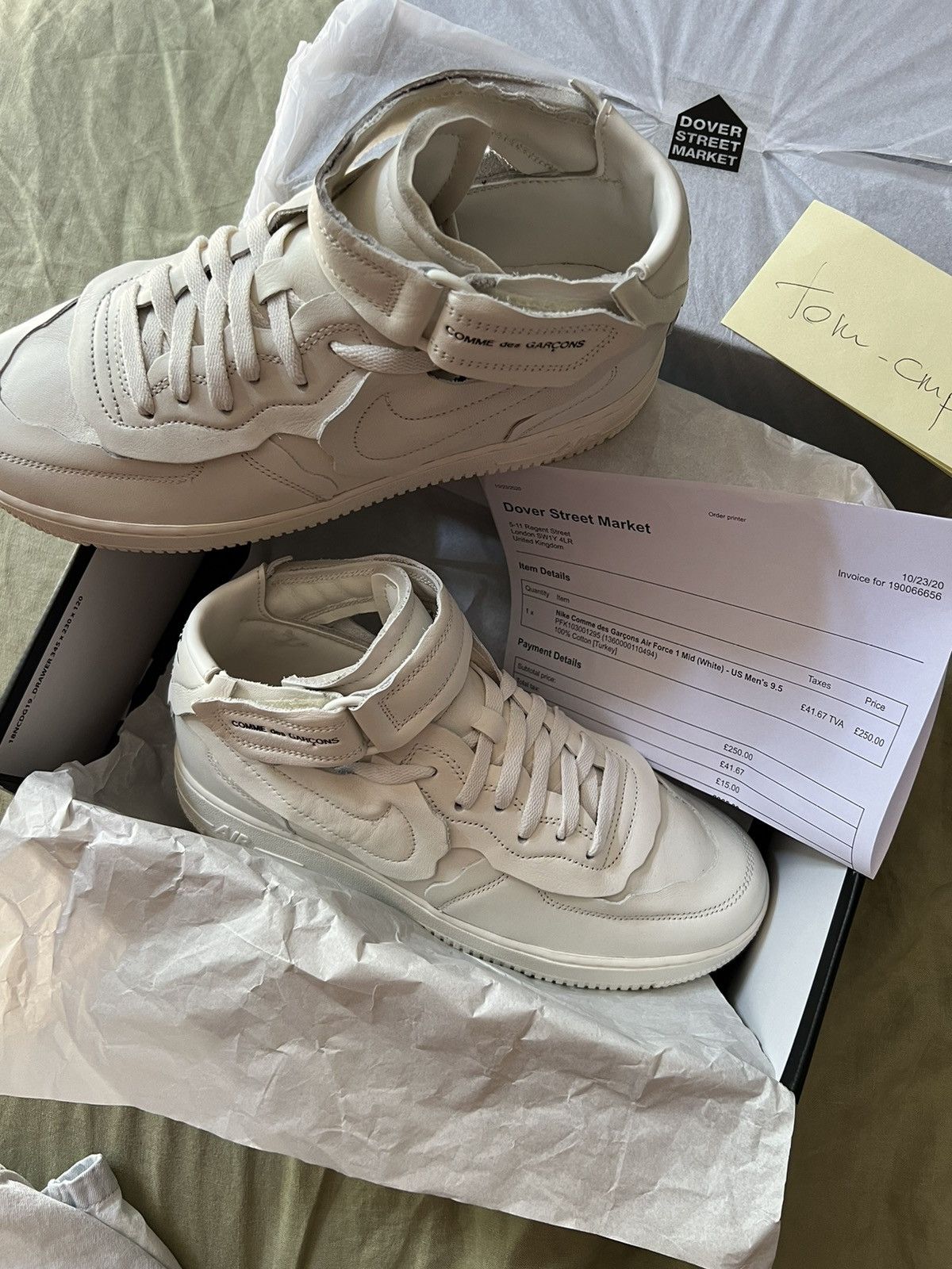 image of Comme Des Garcons Nike Comme Des Garçons Air Force 1 Mid Shoes in White, Men's (Size 9.5)