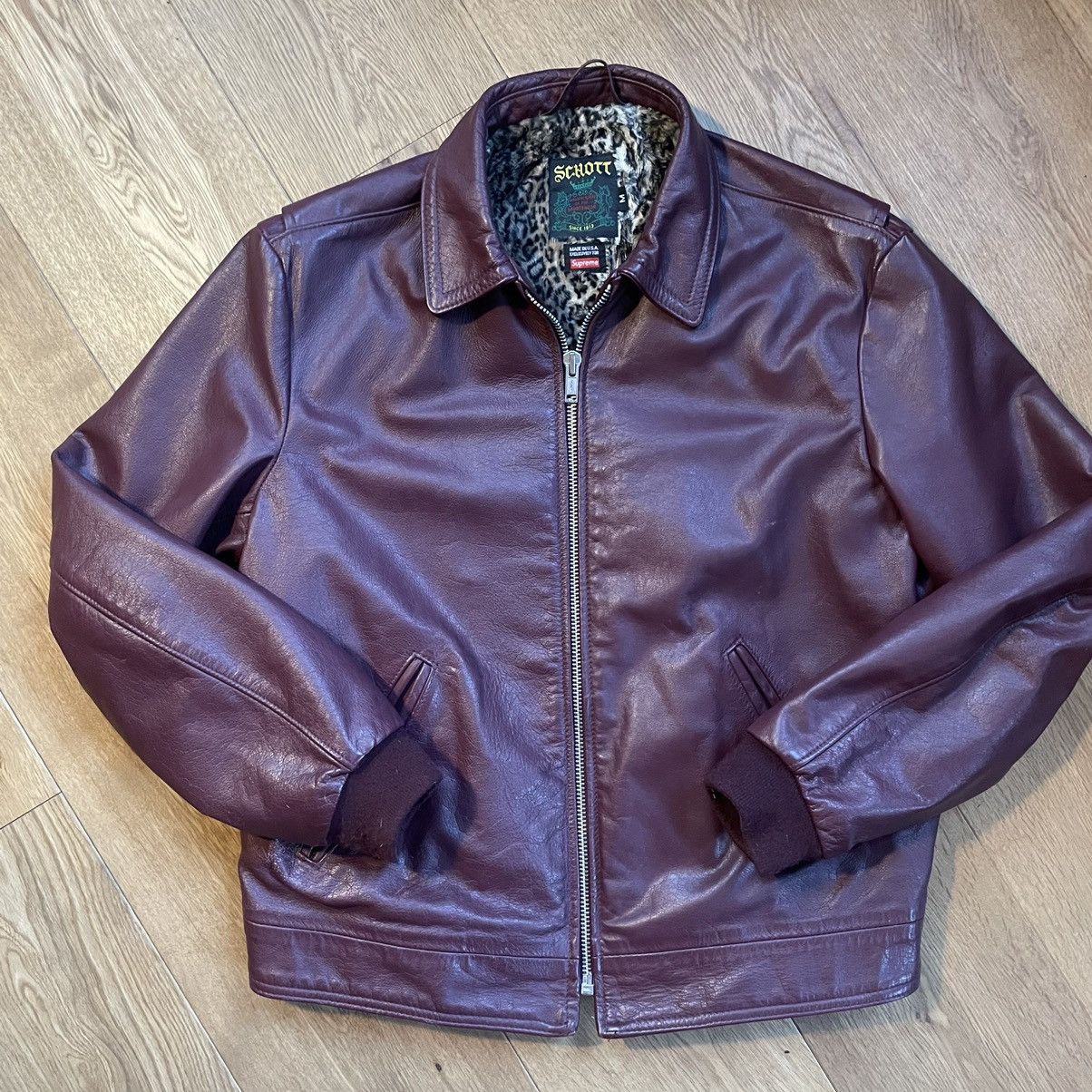 Supreme Supreme Schott Work Leather Jacket Leopard Lined Oxblood