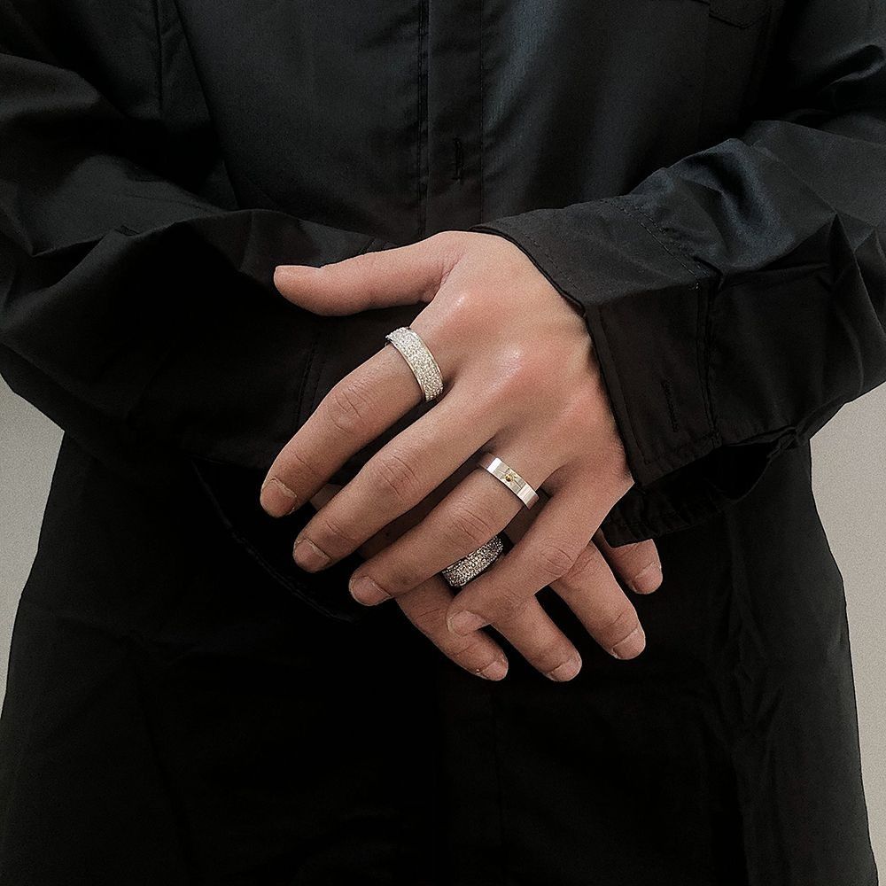 Jewelry × Vintage Hip Hop Sparkling Titanium Men's Ring Size ONE SIZE - 3 Thumbnail
