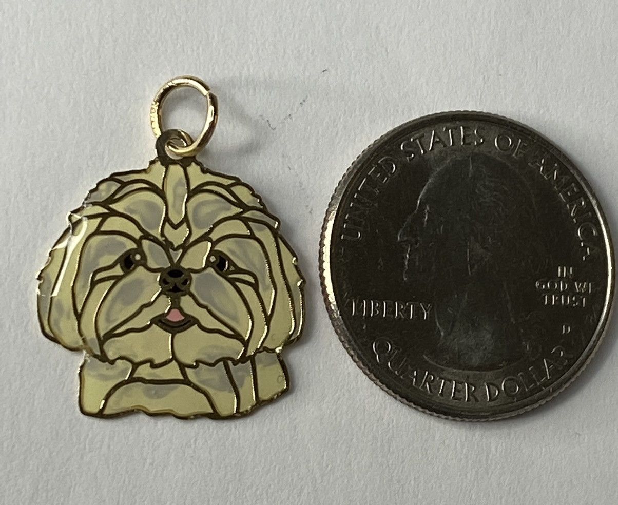 On sale 10K Gold Shih Tzu Charm Enamel Pendant