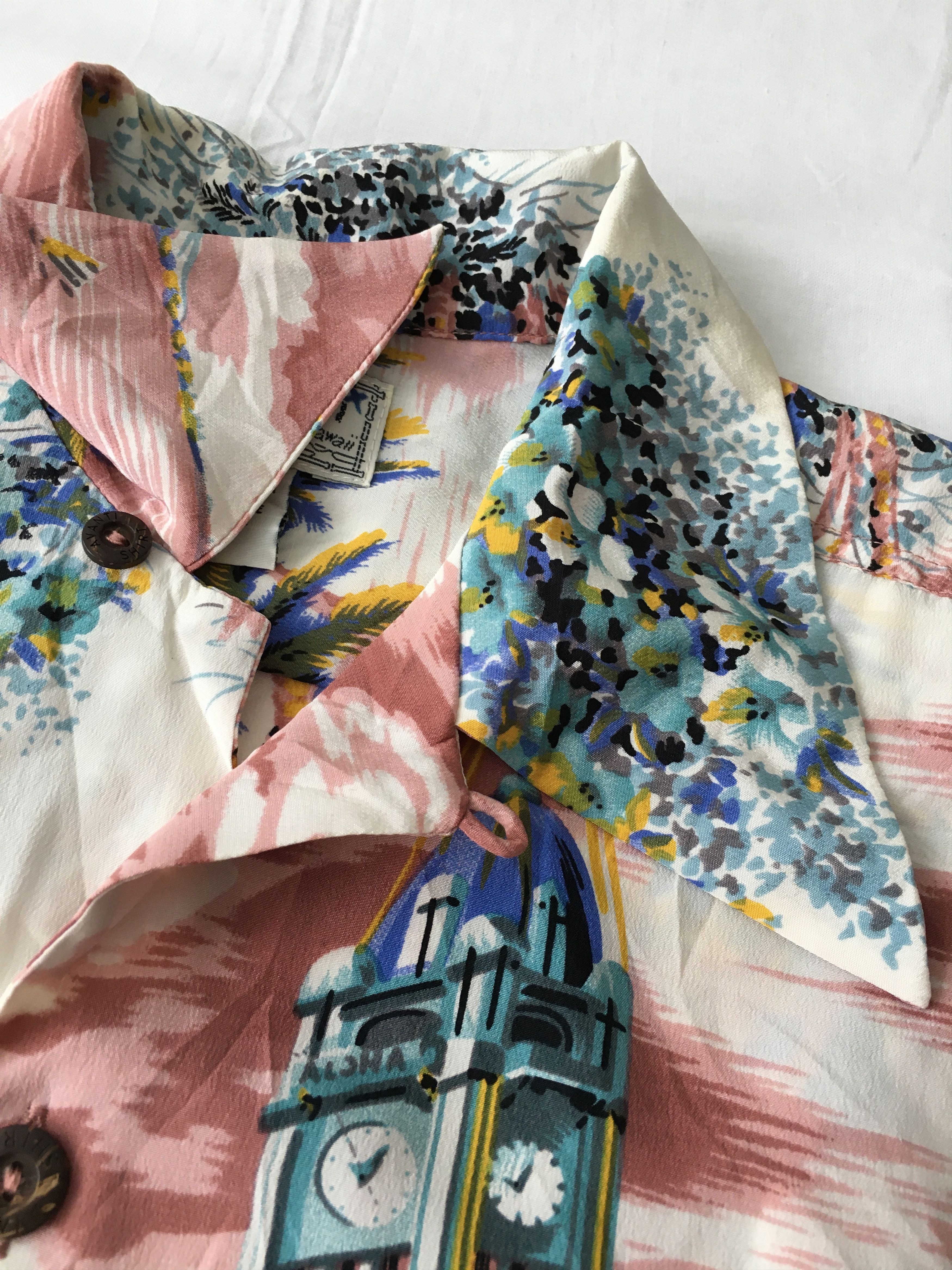 Sun Surf Avanti Silk Hawaiian Shirt Tower Clock Motif Size US XS / EU 42 / 0 - 7 Thumbnail