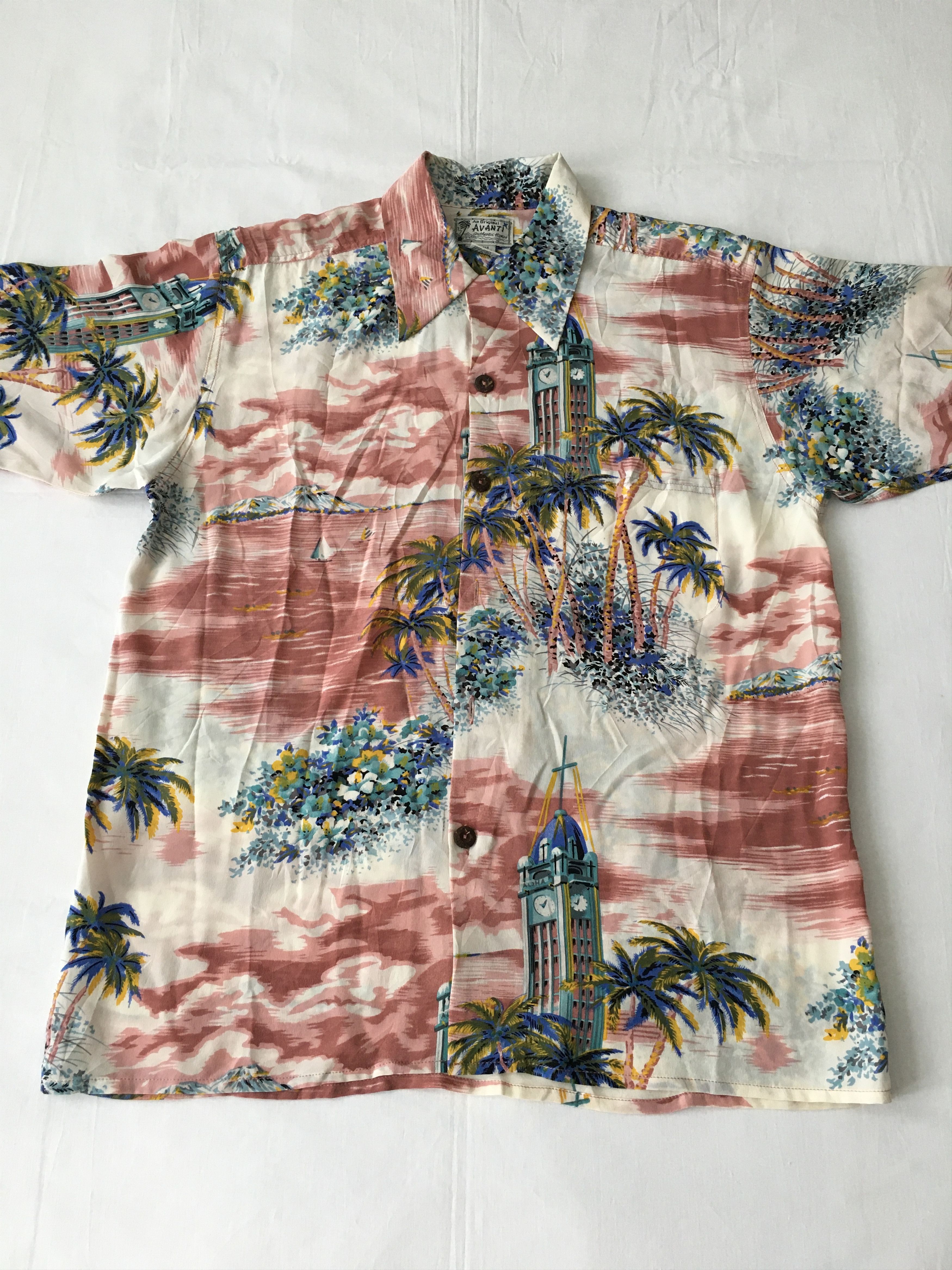 Sun Surf Avanti Silk Hawaiian Shirt Tower Clock Motif Size US XS / EU 42 / 0 - 3 Thumbnail