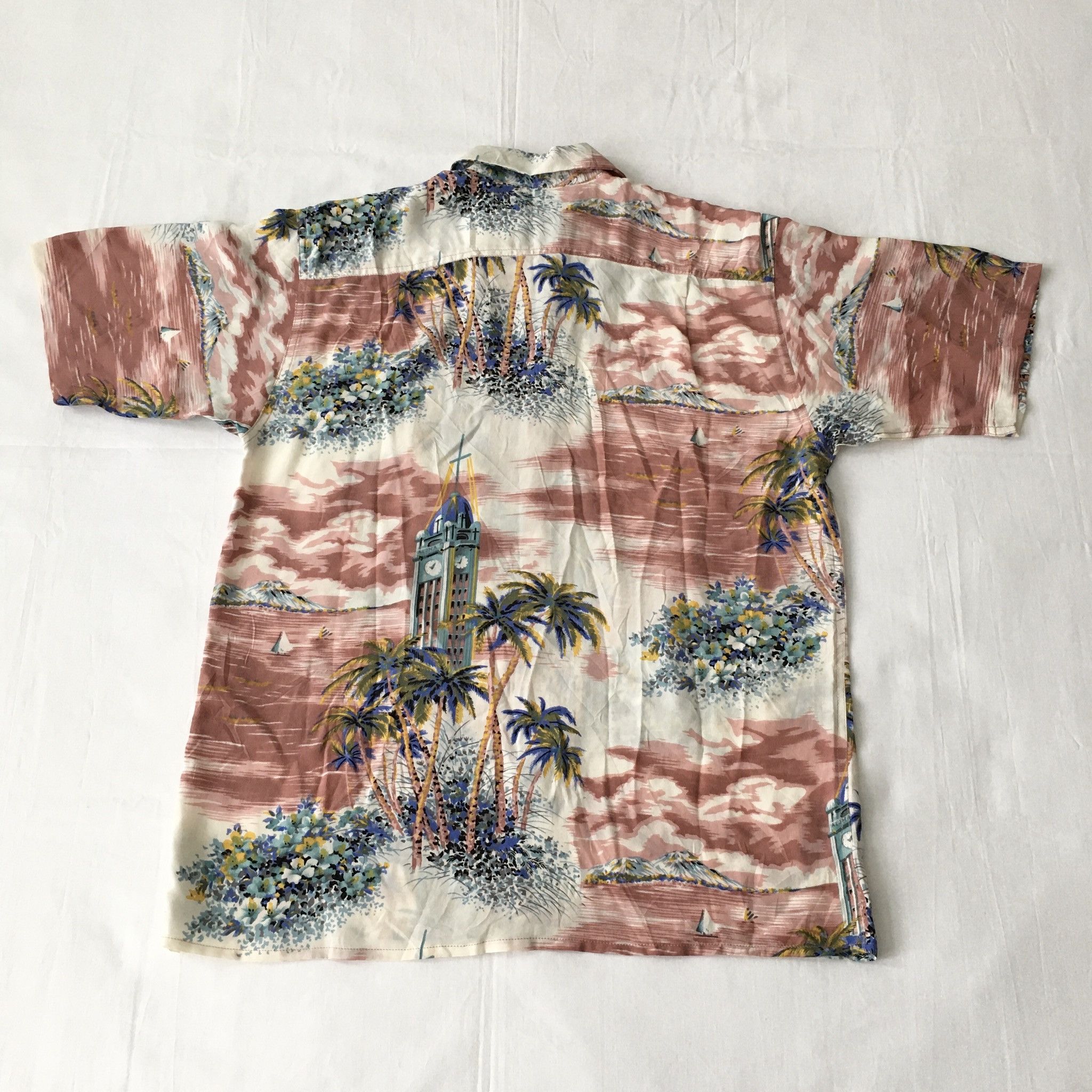Sun Surf Avanti Silk Hawaiian Shirt Tower Clock Motif Size US XS / EU 42 / 0 - 11 Thumbnail