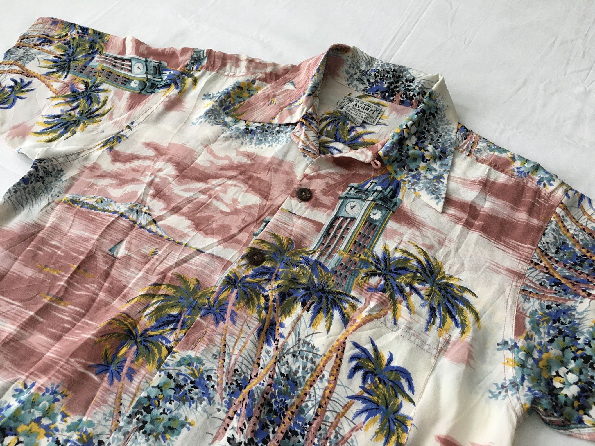 Sun Surf Avanti Silk Hawaiian Shirt Tower Clock Motif Size US XS / EU 42 / 0 - 14 Thumbnail