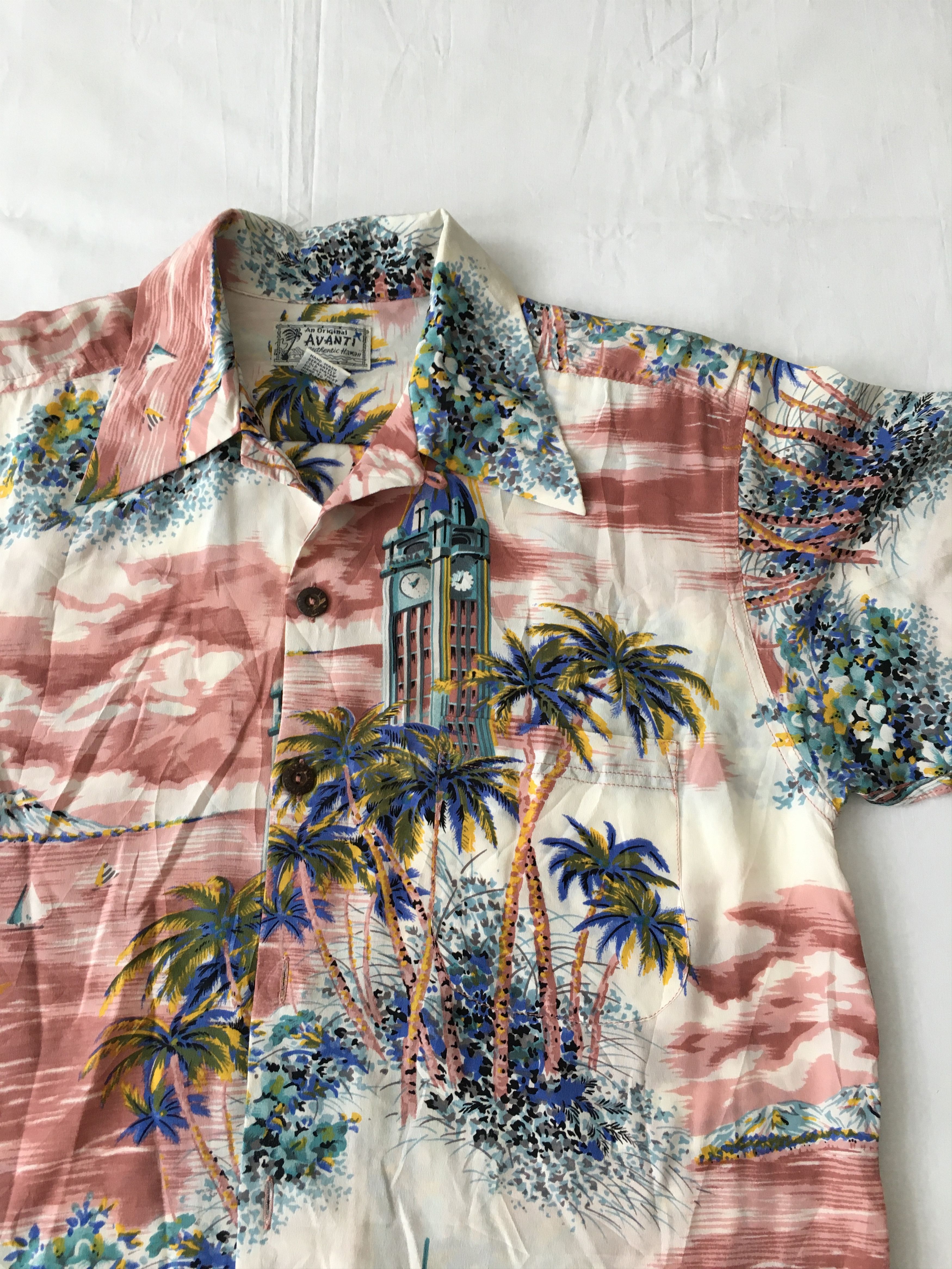 Sun Surf Avanti Silk Hawaiian Shirt Tower Clock Motif Size US XS / EU 42 / 0 - 4 Thumbnail