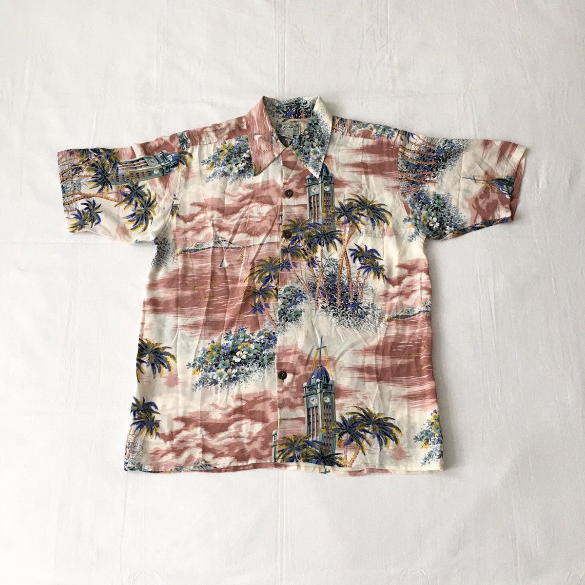 Sun Surf Avanti Silk Hawaiian Shirt Tower Clock Motif Size US XS / EU 42 / 0 - 1 Thumbnail
