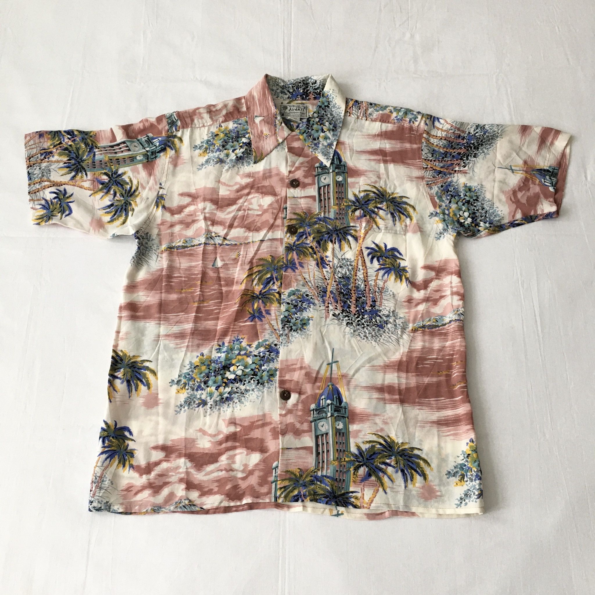 Sun Surf Avanti Silk Hawaiian Shirt Tower Clock Motif Size US XS / EU 42 / 0 - 2 Thumbnail