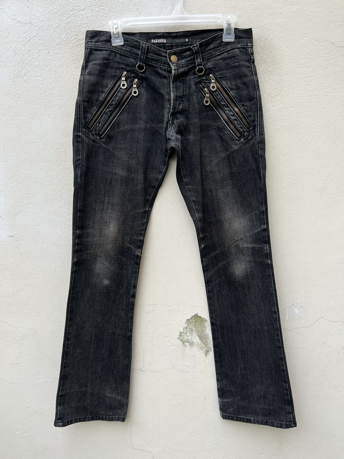 Vintage Vintage Paranoid Japan Zipper Fade Black Denim Flare Jeans Size US 29 - 6 Thumbnail