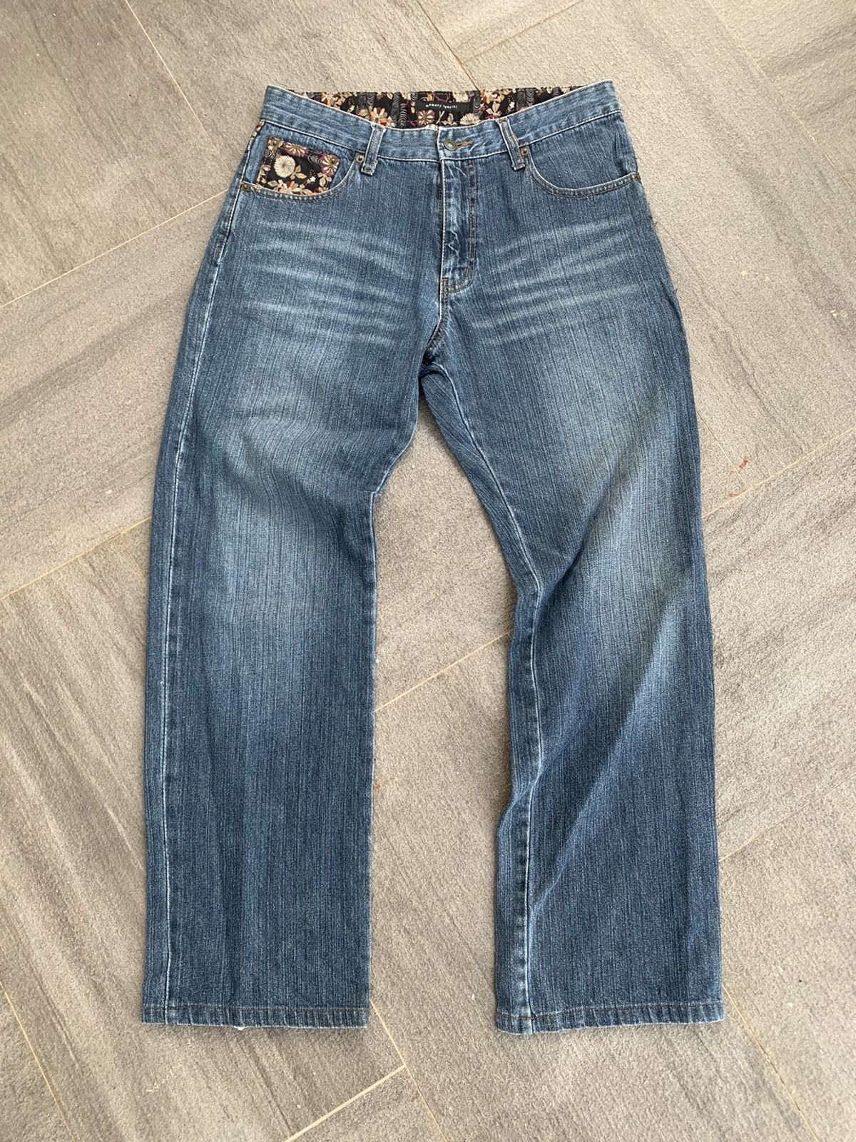 Japanese Brand Double Back Pocket Embroidered Koi Fish Denim Pants Size US 33 - 8 Thumbnail