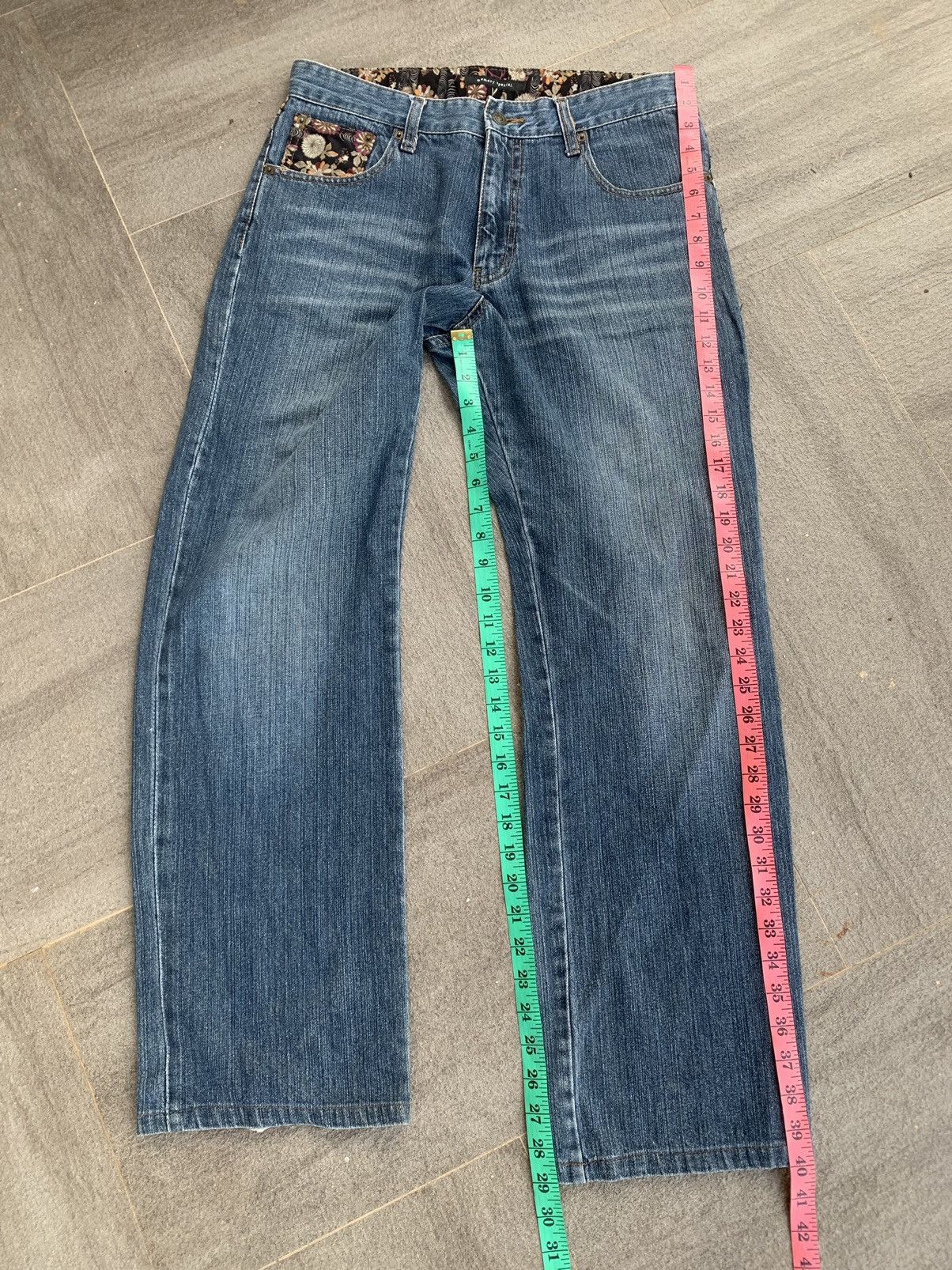 Japanese Brand Double Back Pocket Embroidered Koi Fish Denim Pants Size US 33 - 6 Thumbnail
