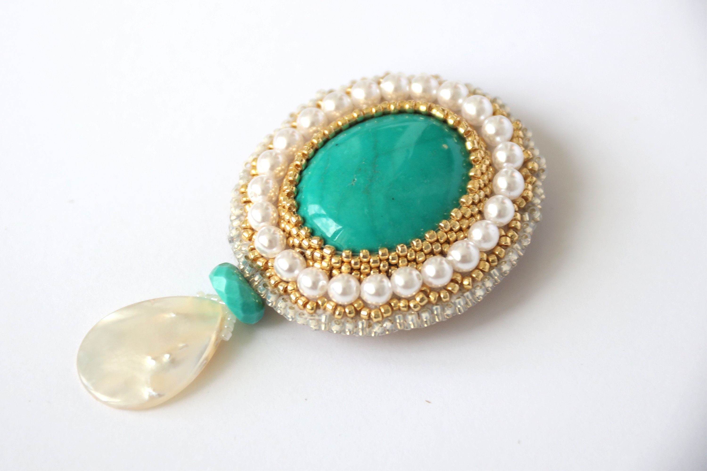 Other Pendant Brooch Turquoise Beaded Brooch Japanese Beads Size ONE SIZE - 5 Thumbnail