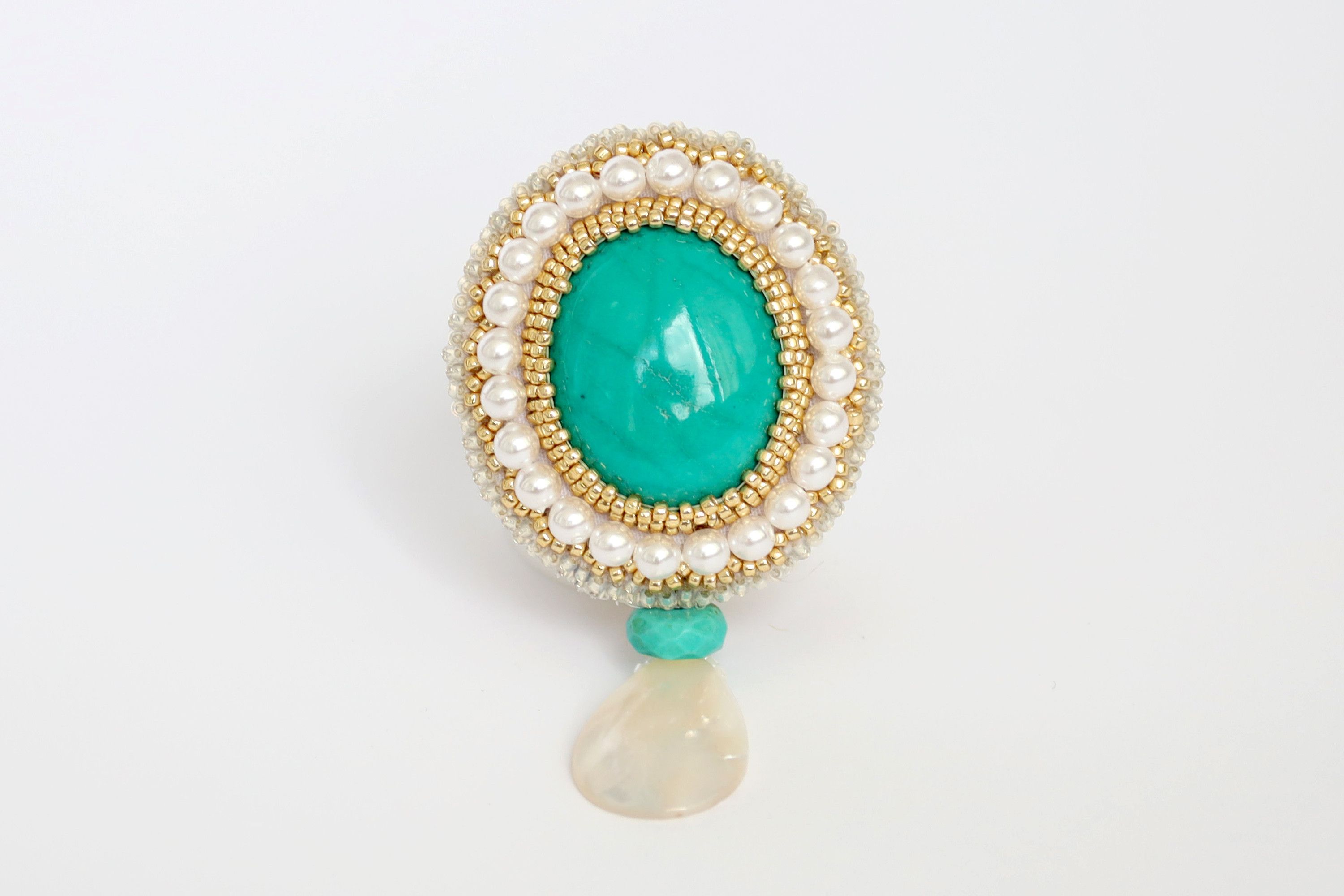 Other Pendant Brooch Turquoise Beaded Brooch Japanese Beads Size ONE SIZE - 2 Thumbnail