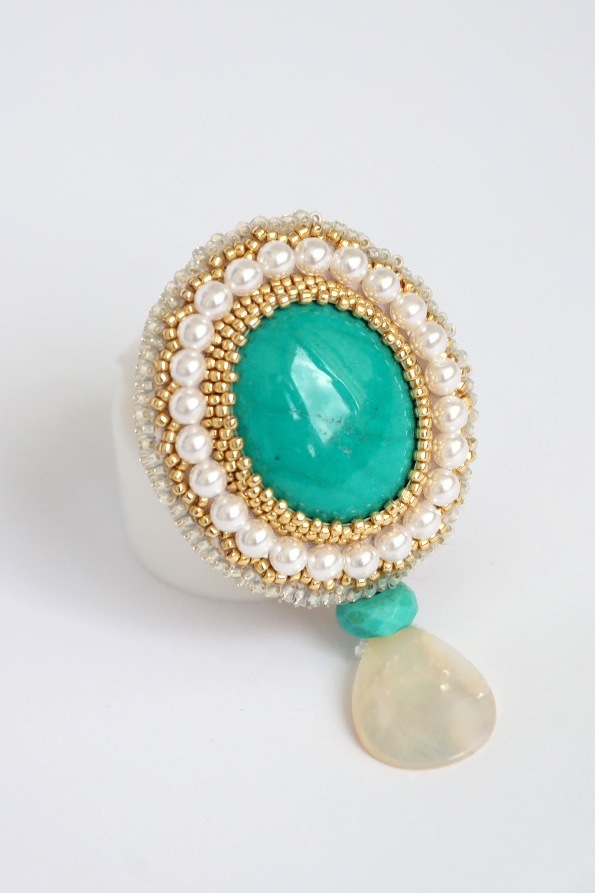 Other Pendant Brooch Turquoise Beaded Brooch Japanese Beads Size ONE SIZE - 1 Thumbnail