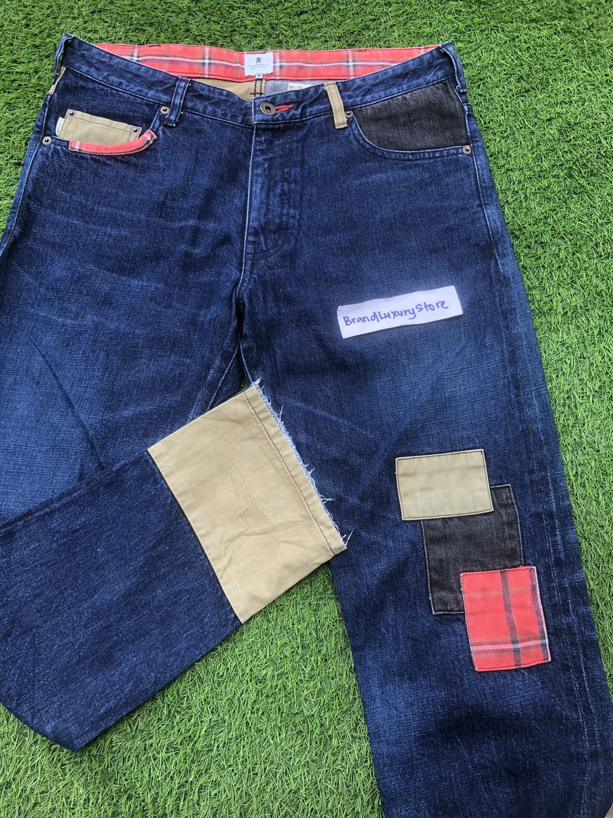 R.Newbold Rare🔥Vintage R.Newbold Distressed Patchwork Jeans Size US 33 - 1 Thumbnail