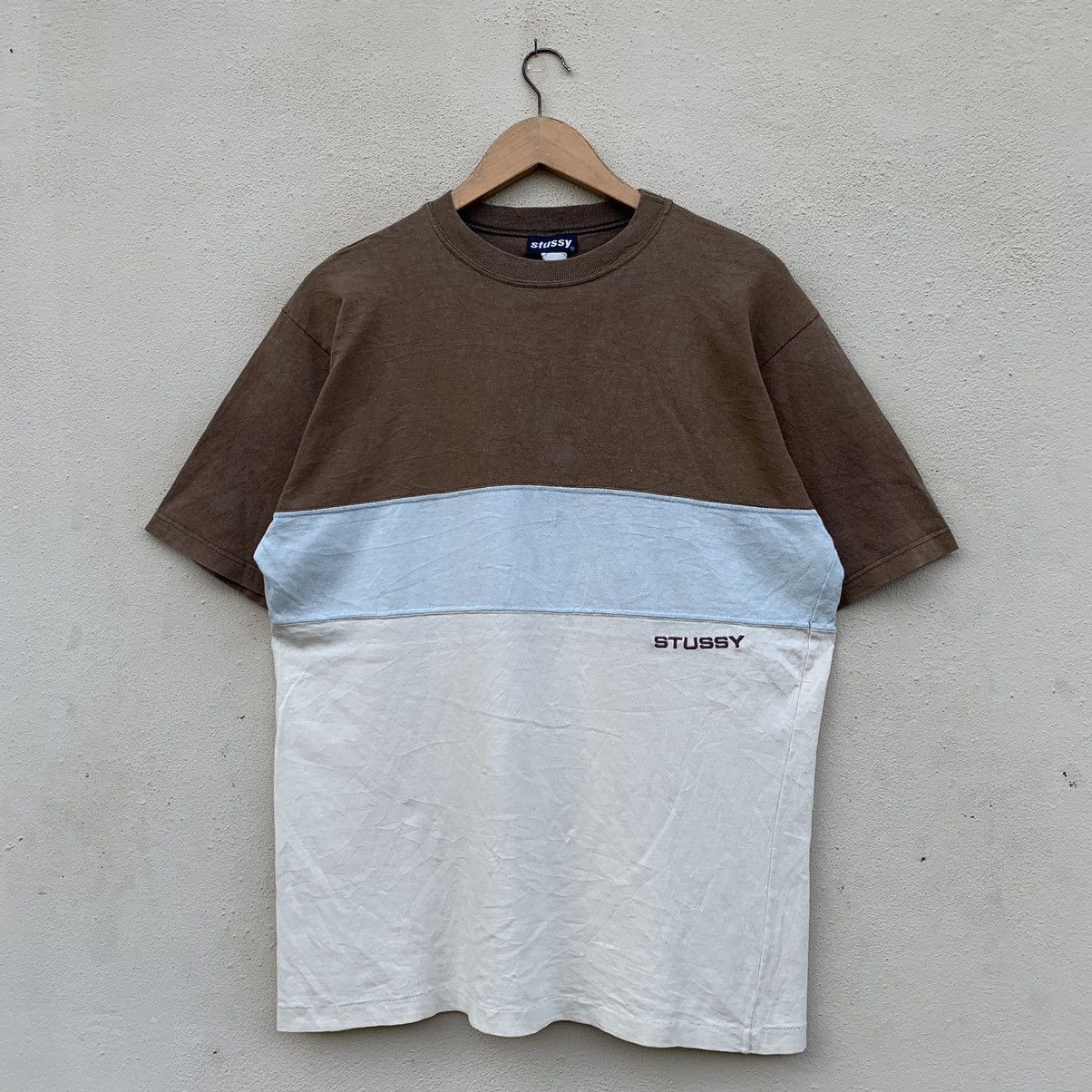 VINTAGE STUSSY COLOUR BLOCK DESIGN T-SHIRT