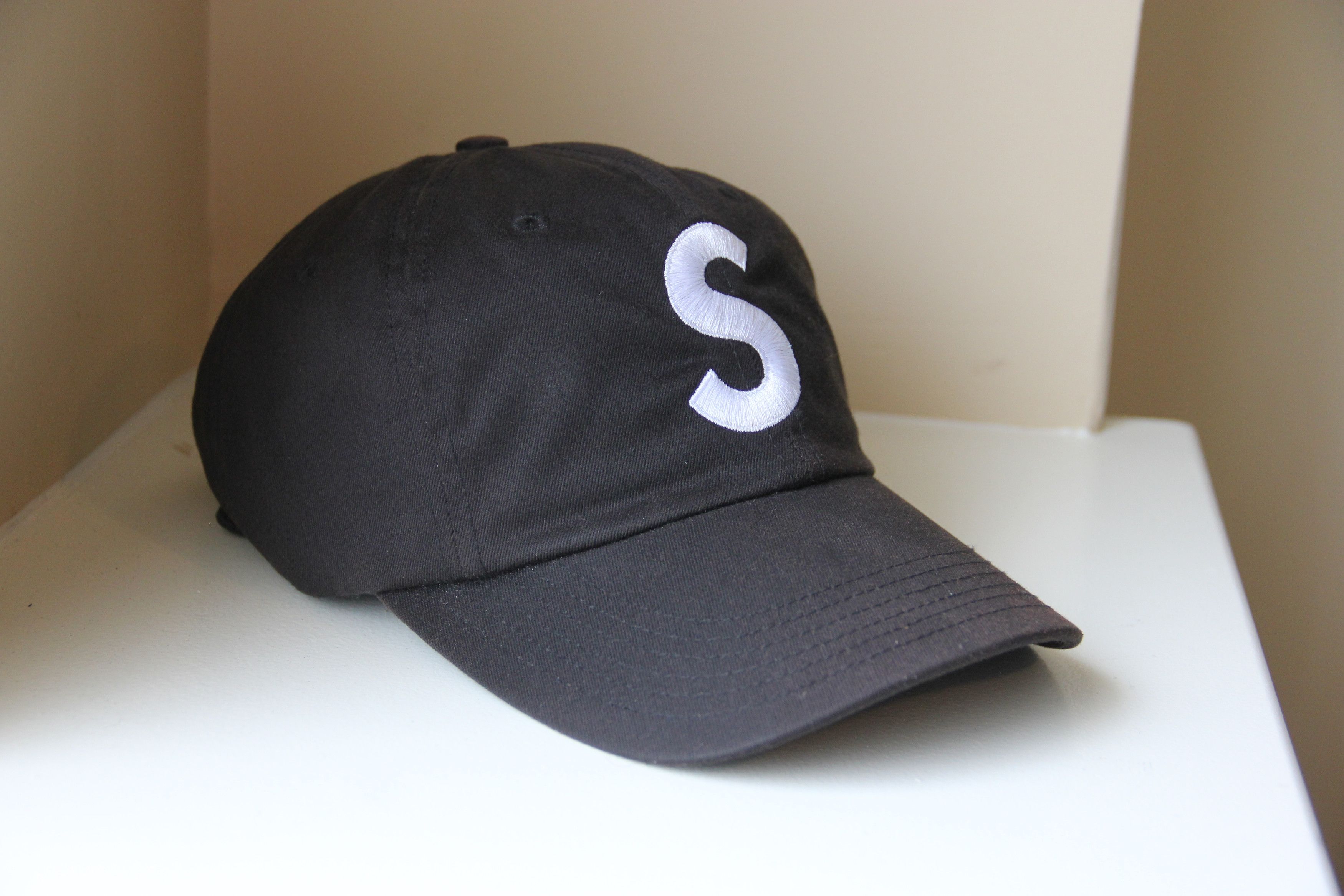 Supreme Supreme S Logo 6 Panel Cap Hat (Black, White, Leather Strap) Size ONE SIZE - 2 Preview