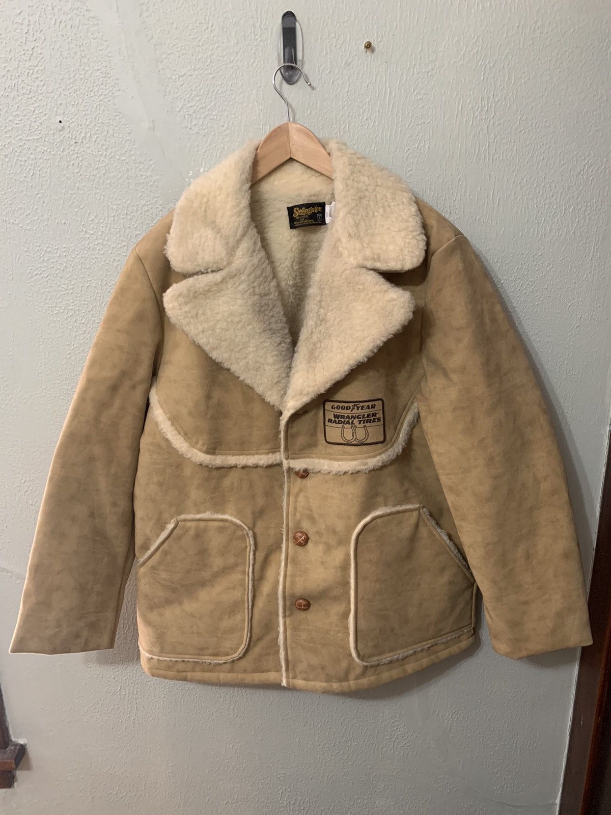 Vintage 80s Goodyear Horseshoe Sherpa Lined Leather Jacket