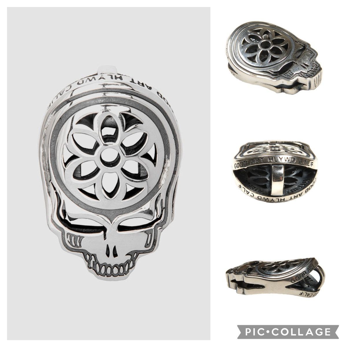 Good Art Good Art Hlywd Rosette Skull Pendant Charm Silver