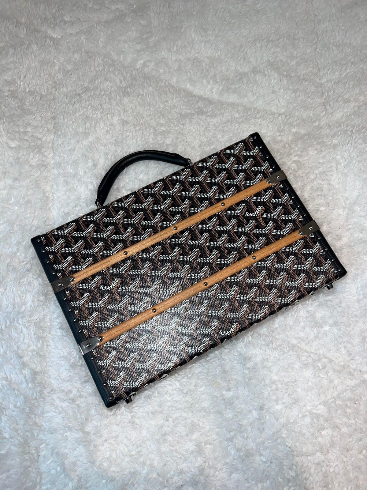 GOYARD Palace 70 Travel Trunk Handbag Purse Black PVC No.022 12003