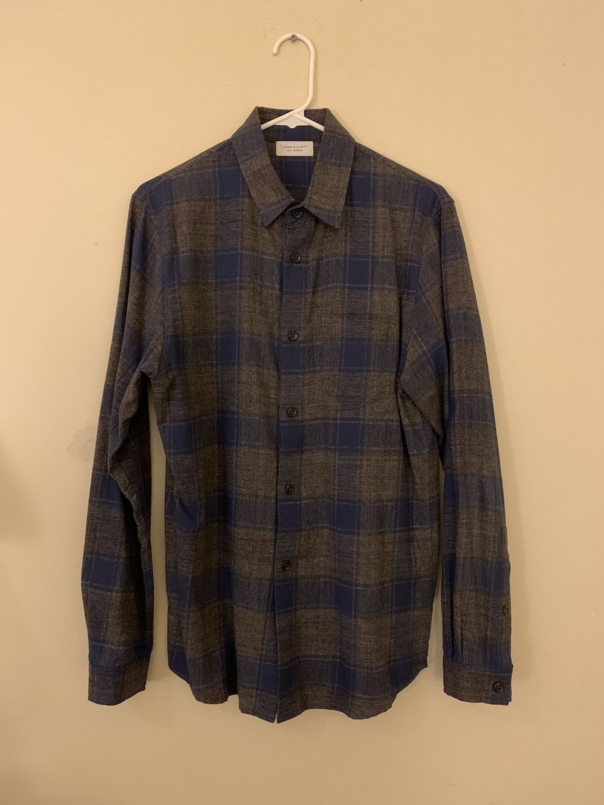 John Elliott Long Sleeve Button Up - Grey x Navy - Sz 2 Size US M / EU 48-50 / 2 - 2 Thumbnail