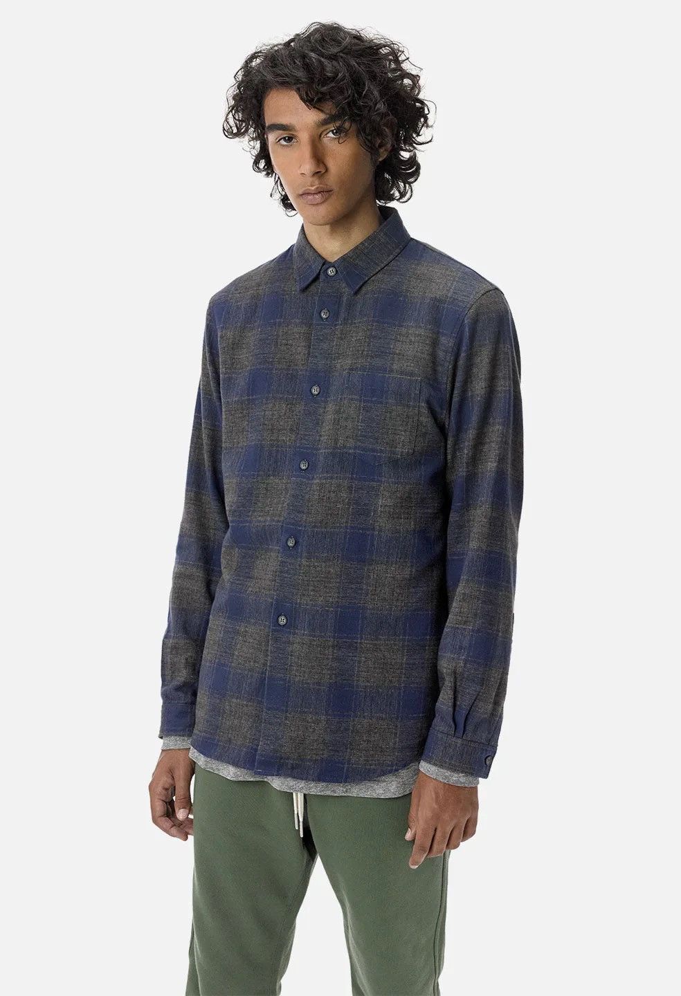 John Elliott Long Sleeve Button Up - Grey x Navy - Sz 2 Size US M / EU 48-50 / 2 - 1 Thumbnail