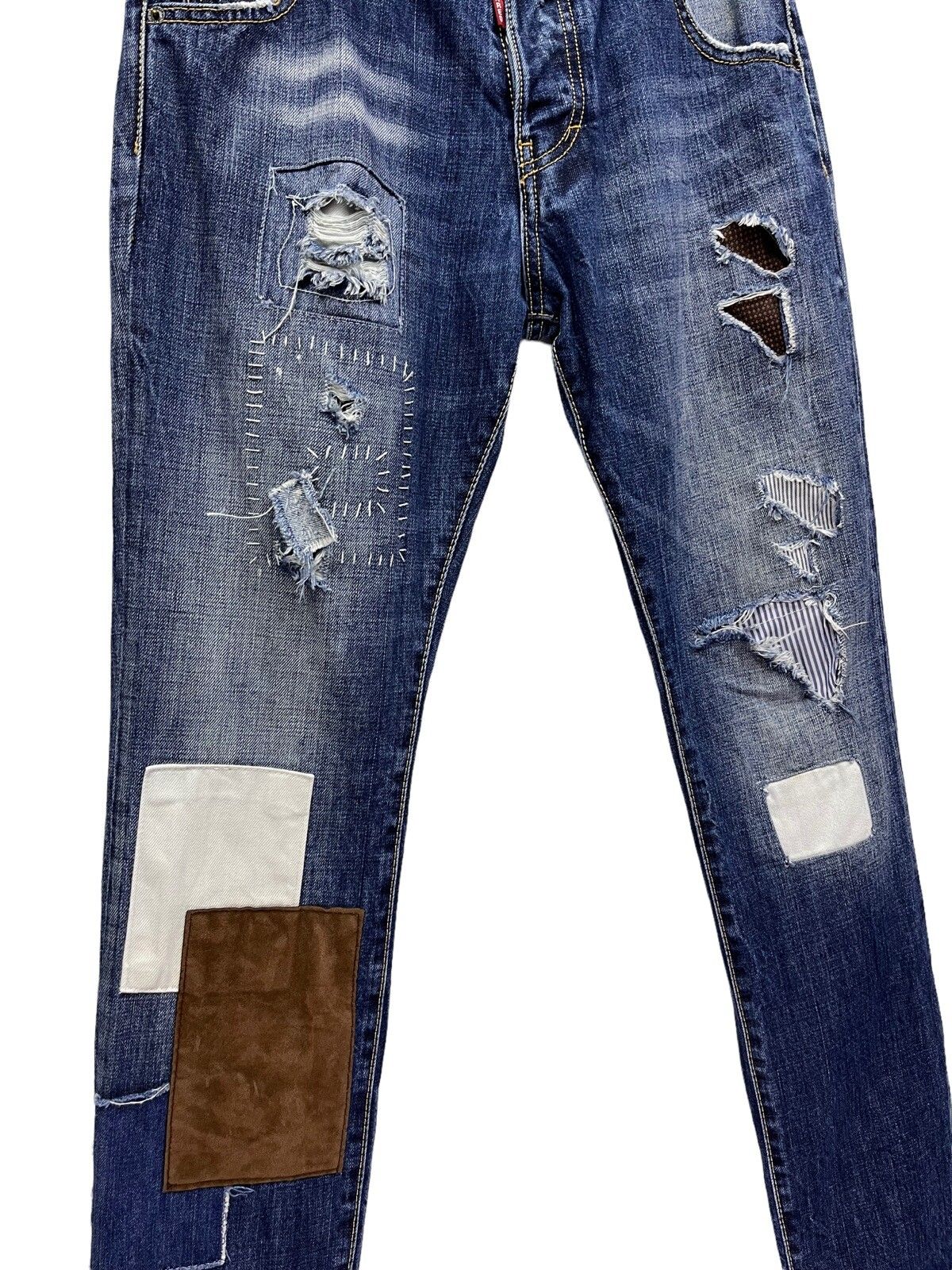 Vintage 🔥DSQUARED Grunge Distressed Patchwork Slim Fit Jeans Size US 30 / EU 46 - 2 Preview