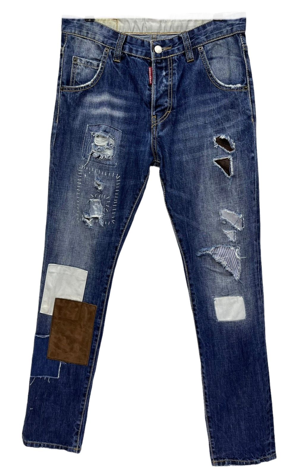 Vintage 🔥DSQUARED Grunge Distressed Patchwork Slim Fit Jeans Size US 30 / EU 46 - 1 Preview