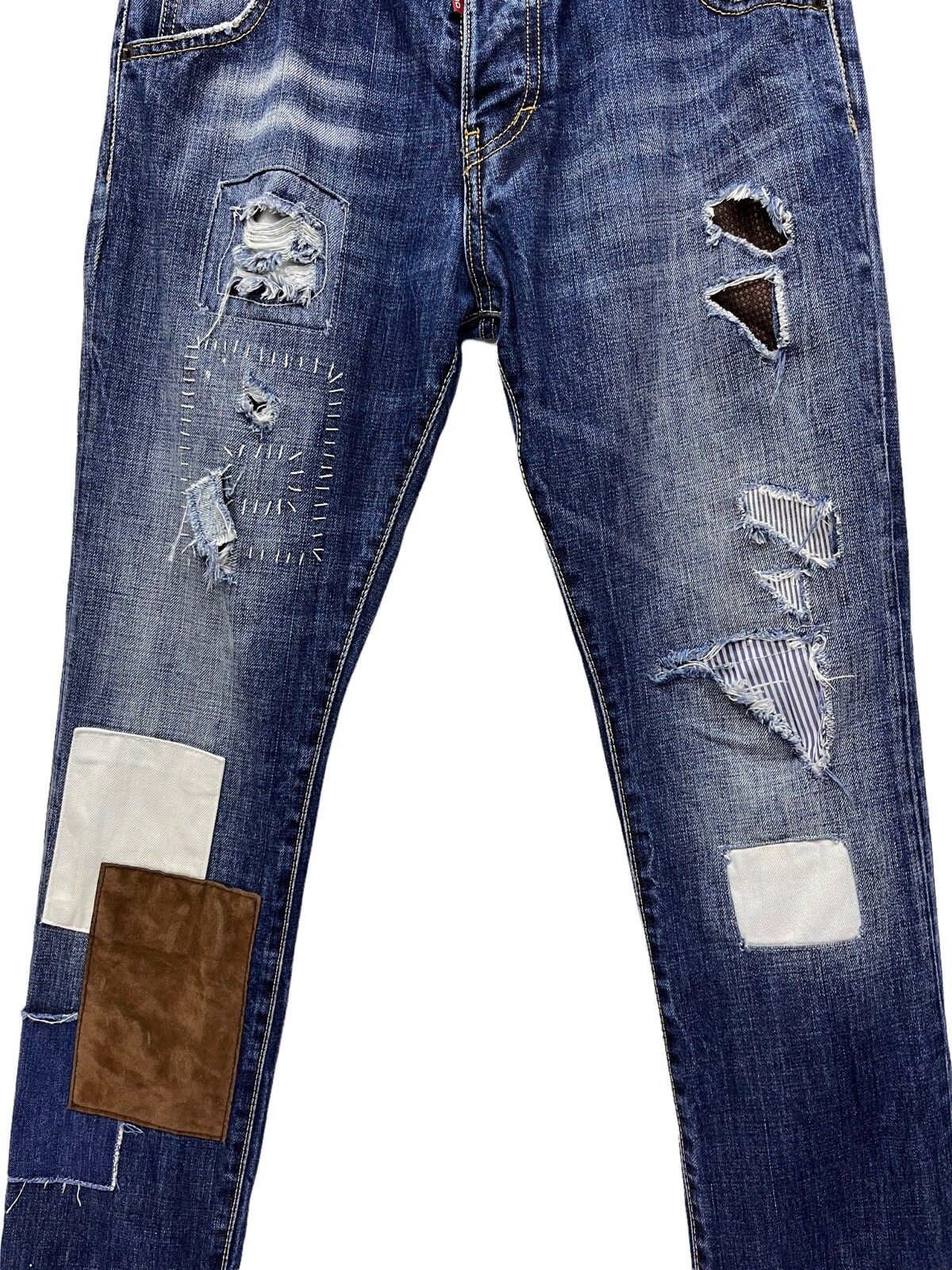 Vintage 🔥DSQUARED Grunge Distressed Patchwork Slim Fit Jeans Size US 30 / EU 46 - 3 Thumbnail