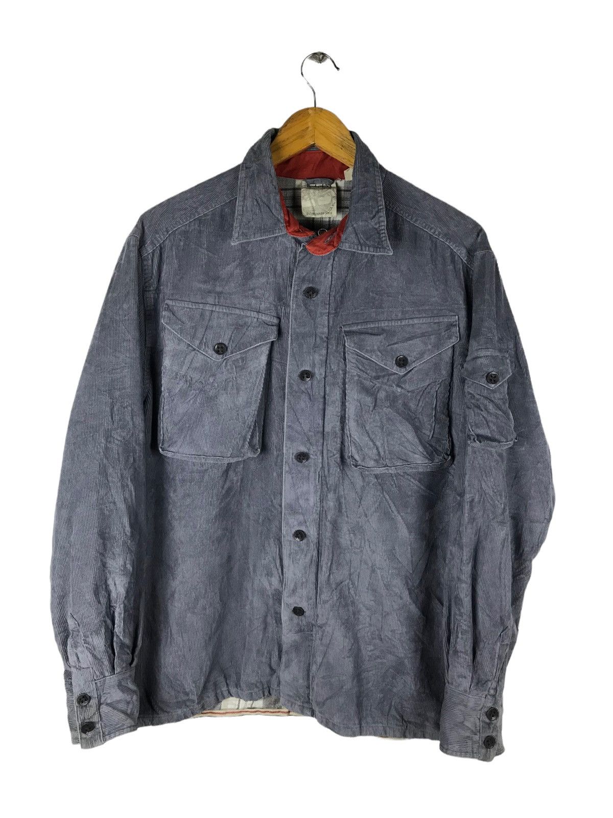 Timberland Vintage 90s Timberland Corduroy Work Shirt Jacket Gray Line Size US L / EU 52-54 / 3 - 1 Thumbnail