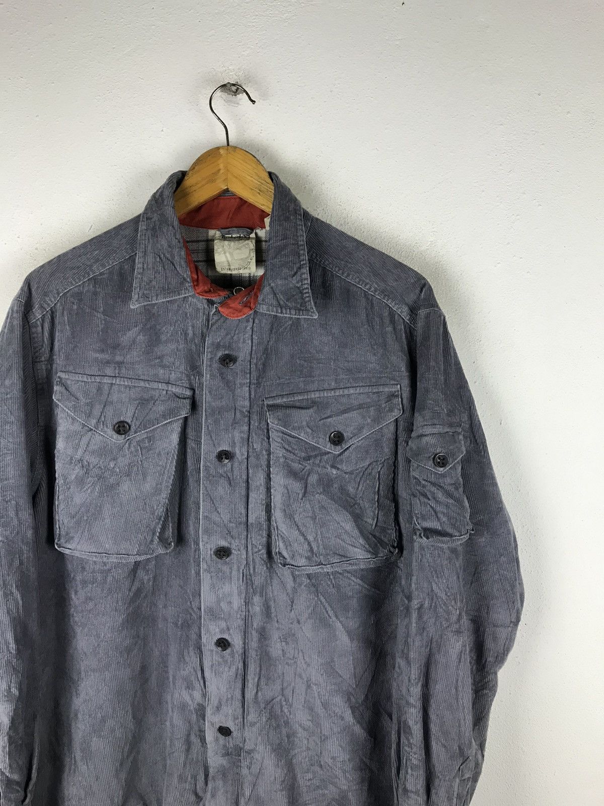 Timberland Vintage 90s Timberland Corduroy Work Shirt Jacket Gray Line Size US L / EU 52-54 / 3 - 5 Thumbnail