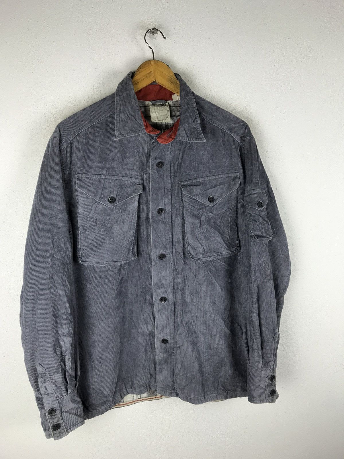 Timberland Vintage 90s Timberland Corduroy Work Shirt Jacket Gray Line Size US L / EU 52-54 / 3 - 3 Thumbnail